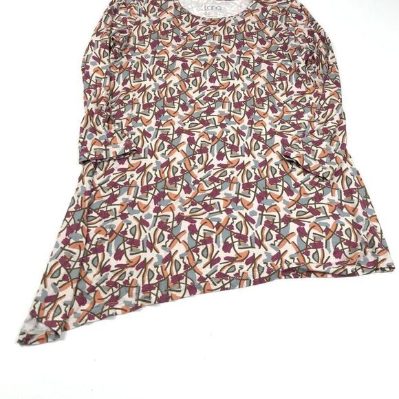 LOGO Lori Goldstein Tunic Colorful Print Asymmetric Top Stretch 3/4 Sleeve XS - Picture 2 of 12